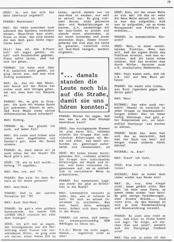 FLO-Interview, "Musikertreff", April 1982, Seite 29.